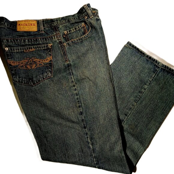 MACHINE JEANS  Men's  34 x 32  Vintage Y2K   Straight  Tan Pocket Stitch VGC - Picture 1 of 14
